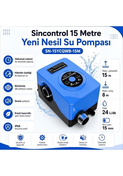 Sincontrol Sn-15ycqwb-15m 15 Metre Yeni Nesil Su Pompası Hidromatlı Basınç Pompası