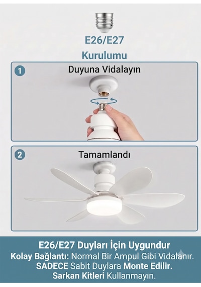 Tavan Vantilatörü Led Işıklı 3 Kademeli Uzaktan Kumandalı Avize Tipi Vantilatör - Uzatma Aparatı li