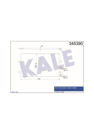 KALE OTO Radyatör 345390 Klima Radyatörü Transit Tourneo 06- Transit 06- 839X391X16