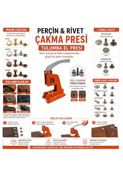 Portatif Küçük Tulumba El Presi - 240 Adet Karışık Renkli Rivet Perçin Delme Ve Çakım Seti 240set