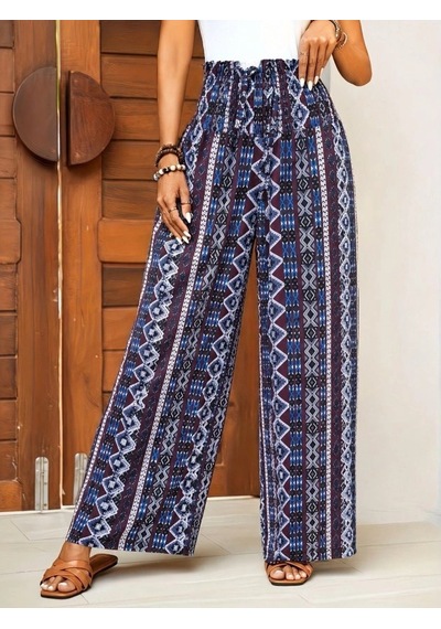 Valensdesign Kadın Yüksek Bel Belden Bağcıklı Desenli Uzun Süprem Pantolon Bordo