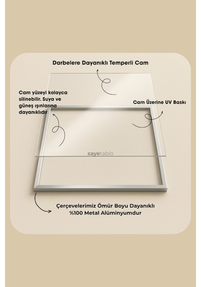 Goldborne - Gerçek Cama Baskı Siyah Alüminyum Metal Çerçeveli 2'li Set Modern Tablo