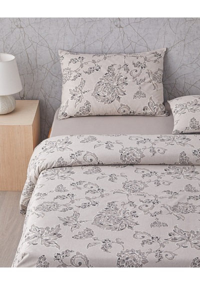 English Home Curioleaf Pamuk Tek Kişilik Çarşaflı Nevresim Takımı 160x220 Cm Bej Bej