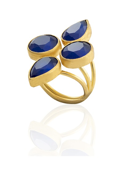 Kadir Jewellery 22 Ayar Altın Kaplama Zirkon Taşlı Kadın Vintage Yüzük Parlement Mavisi 49864375