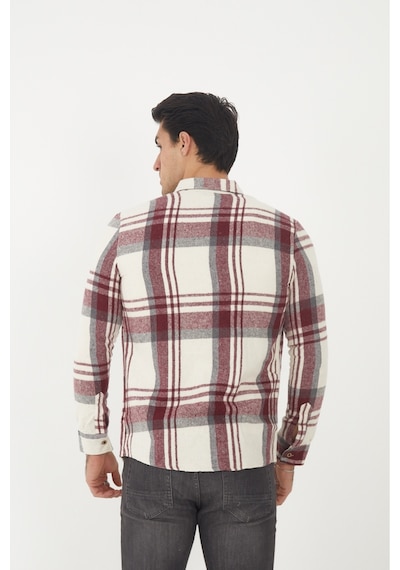 Mcz Giyim Erkek Uzun Kollu Slim Fit Dar Kesim Gömlek Yaka Dokuma Bordo Oduncu Gömlek