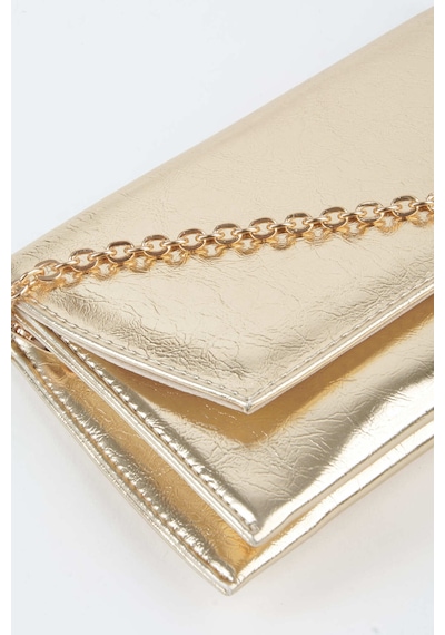 Vivaq Kadın Gold Zarf Tasarım 2 Bölmeli Mini Zincir Askılı Çıt Çıt Kapama Clutch Ve El Çantası