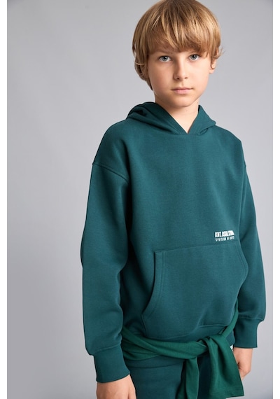 Defacto Regular Fit Kapüşonlu Baskılı Kanguru Cepli Kalın Kumaş Sweatshirt Erkek Çocuk H9682a826wngn1040 Yeşil-gn1040