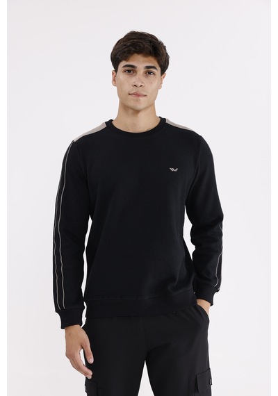 Rowinger Selanik Doku Yumuşak Tutuşlu Rahat Kalıp Yuvarlak Yaka Esnek Manşetli Sweatshirt Black