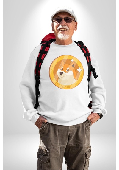 Doge Coin Unisex Beyaz Baskılı Sweatshirt Beyaz