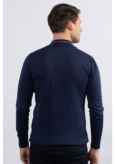 Tudors Slim Fit Dar Kesim Yarım Balıkçı Yaka Düz Erkek Kazak-23123 Lacivert