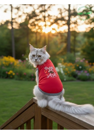 Kırmızı Renkli Patili Aşk Baskılı Kedi Ve Köpek Kıyafeti Tişörtü Elbisesi Medium/m/beden 2