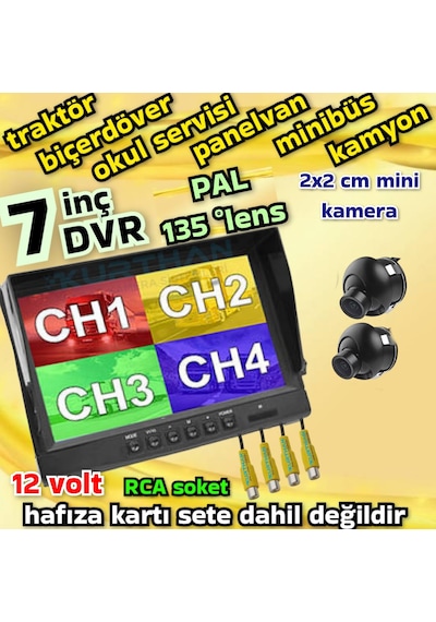 Ultra Mini 2 Adet 2 2 Cm Kamera Ve 7 İnç Dvr Monitör 12 Volt 256 Gb