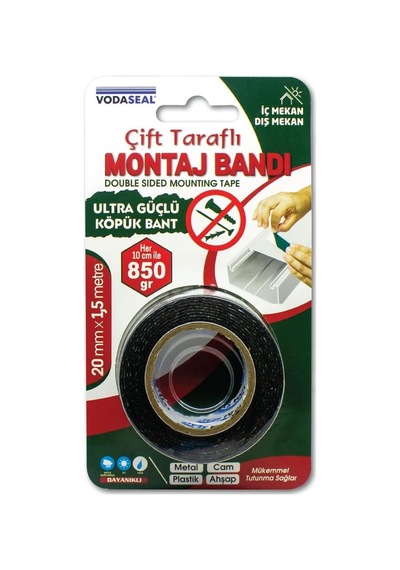 Çıft Taraflı Köpük Mon. Bandı 20mm X 1.5 Mt - Gri