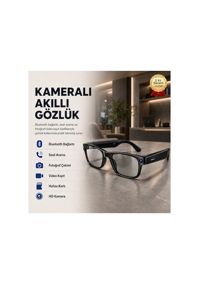 Kameralı Akıllı Gözlük Bluetooth Sesli Arama Fotoğraf ve Video Kayıtlı Hafıza Kartı Destekli
