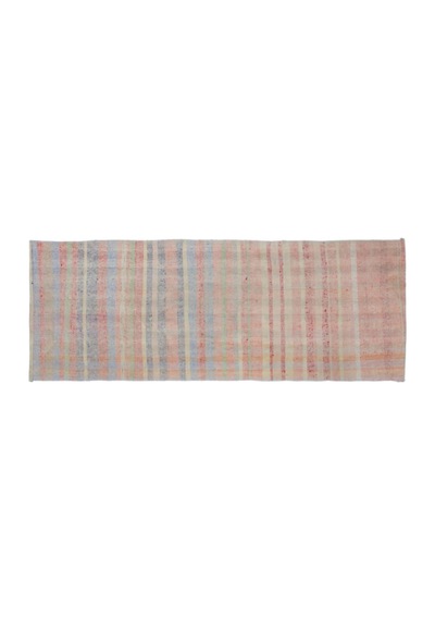 El Dokuması Vintage Yün-pamuk Çizgili Çaput Halı 32382 107 X 284 Cm Çok Renkli