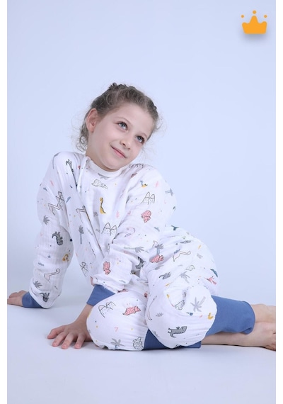 Babyhola Çocuk Mevsimlik Uyku Tulumu 2-8 Yaş 1 Tog 4 Kat Müslin Uzun Kollu Uyku Tulumu Lacivert