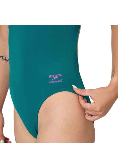 Speedo Solid Powerback One Piece Kadın Yüzücü Mayosu Yeşil