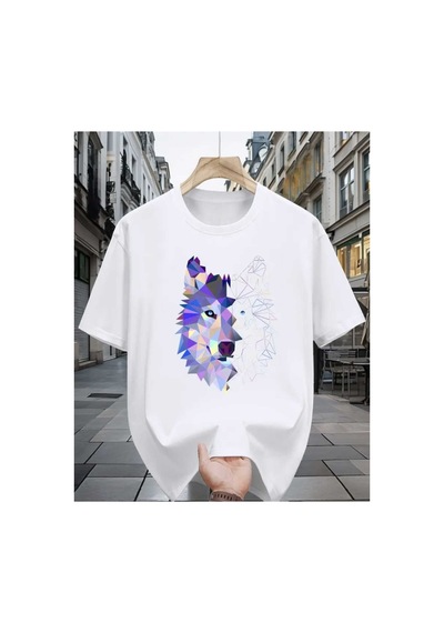 Panda Baskı Tekstil Neon Kurt Baskılı Özel Tasarım Oversize Tshirt Beyaz