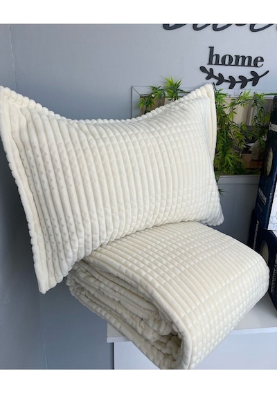 Merinos Modern Lıne 3 Prç.battaniye Ve Yatak Örtüsü Seti Kemik Kemik