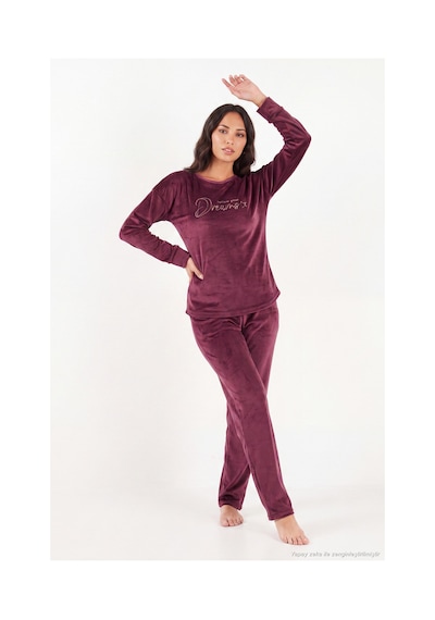 Lela Bisiklet Yaka Yumuşak Dokulu Parlak Kadife Pijama Takımı Kadın Pijama Takımı 6094209 Mürdüm MÜRDÜM