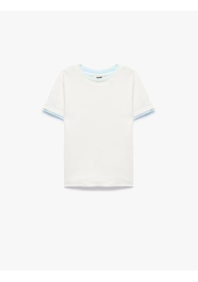 Koton Modal Karışımlı Bisiklet Yaka Kısa Kollu Slim Fit Tişört Ekru 7wkg10332ak