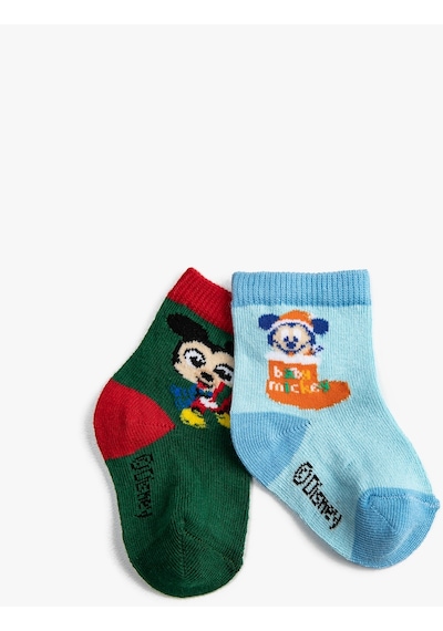 Koton 2'li Mickey Mouse Baskılı Çorap Lisanslı Multıcolor 3wmb80014aa 3WMB80014AAMIX Mavi