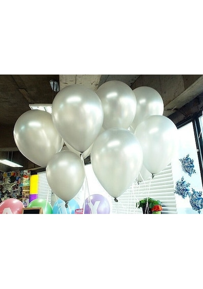25 Adet Metalik Sedefli Parlak Gümüş Gri Balon Helyumla Uçan