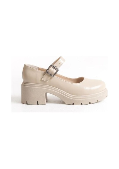 Alemdarshop K-708 Bej Kırışık Rugan Tokalı Yüksek Tabanlı Loafer Ayakkabı C.vizon