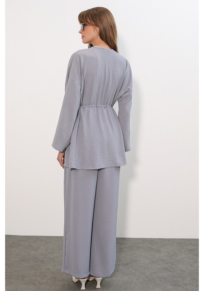 Bigdart Kadın Ayrobin Kimono Pantolon İkili Takım 30101- Gri