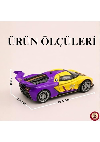 Oyuncak 1:24 Ölçek Diecast Metal Laker.s Spor Araba Işıklı Sesli Buharlı Çek Bırak Model Araç Kapıları Açılır Mor