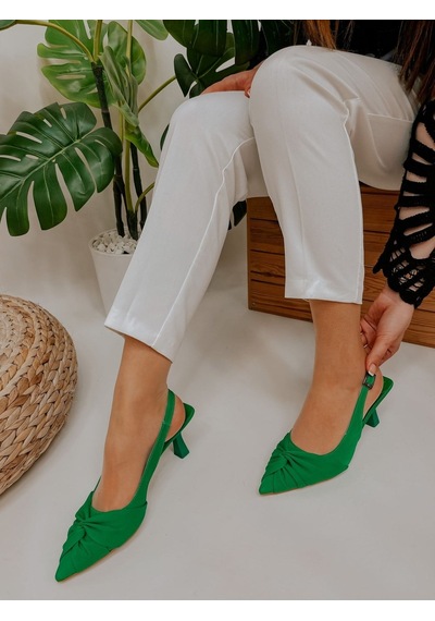 Ervanın Butiği Yeşil Saten Bow Fiyonk Detay Kadın Stiletto-3674