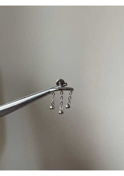 316 L Cerrahi Gümüş Renk Çelik Toplu Zincir Detaylı Sallantılı Kıkırdak Piercingi Haki