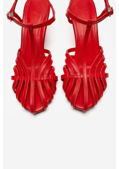 Luvishoes Luvi Shoes Felip Kırmızı Cilt Bantlı Kadın Kısa Topuklu Ayakkabı Kırmızı