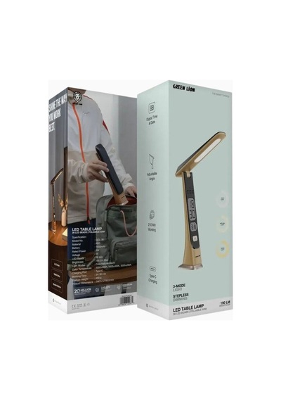 Green Lion Led Table Lamp Wooden Dijital Saatli Şarjlı Masa Lambası Ahşap