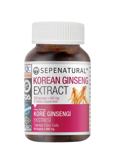 Sepe Natural Korean Ginseng Kore Ginseng Kök Ekstresi 480 Mg 90 Kapsül