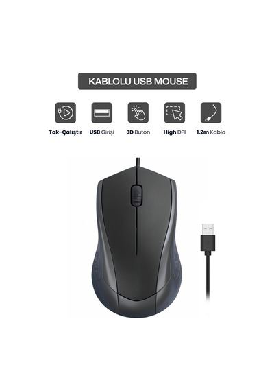Concord Usb Kablolu 3d Optik Mouse 3 Tuş, Yüksek Dpı Hassasiyetli Bilgisayar Mouse C29mousegri