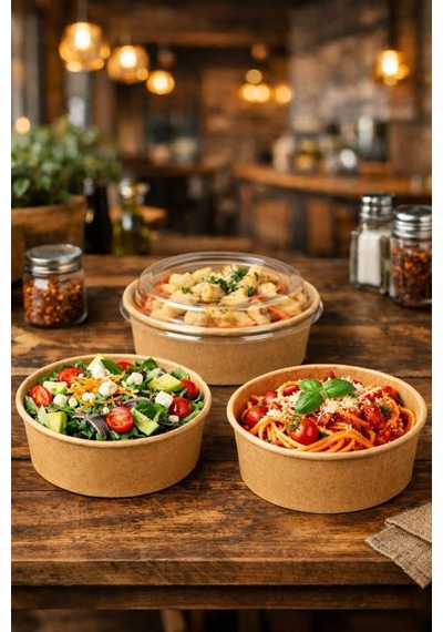 Kraft Karton Salata Kasesi Kapaklı 500cc 50 Adet Beyaz