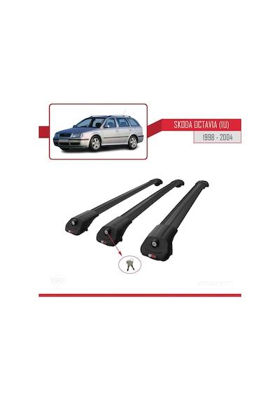 Skoda Octavia 1u 1998-2004 Arası İle Uyumlu Ace-1 Ara Atkı Tavan Barı Siyah 3 Adet Bar