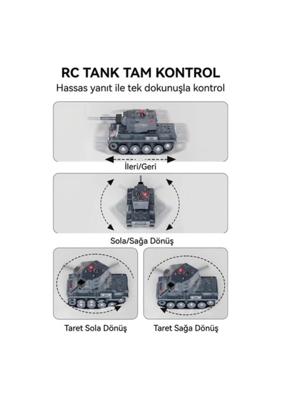 Alpmodel Uzaktan Kumandalı 9 Kanallı Kızılötesi Savaş Mini Sesli Tank Kauçuk Palet 1/64 Yeşil