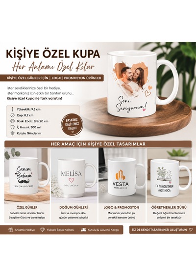 Kişiye Özel - Beyaz Porselen Kupa Bardak