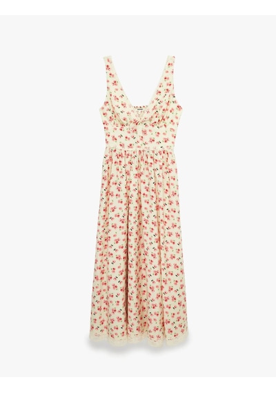 Koton Fiyonk Ve Dantel Detaylı Çiçekli Pembe Kadın Elbise 6sak80160ew