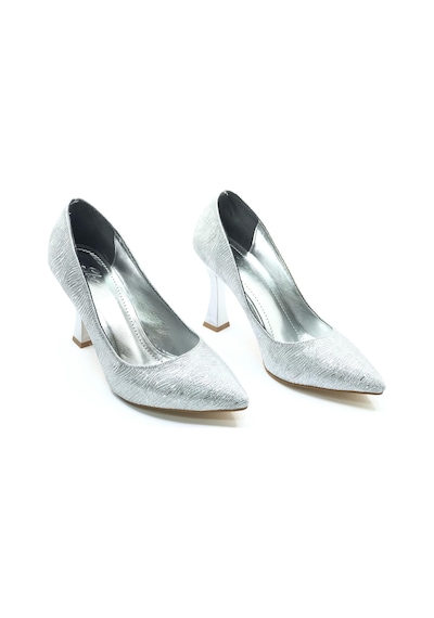 Seribo Desen Detaylı Stiletto Kadın Topuklu Ayakkabı GÜMÜŞ