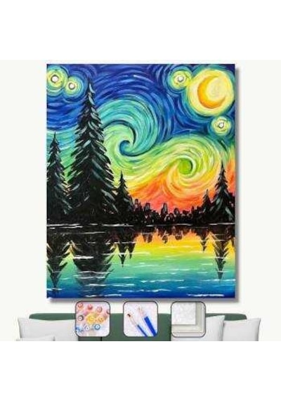Renkli Geceler Sayılarla Boyama Seti - 40x50cm, Çerçeveli