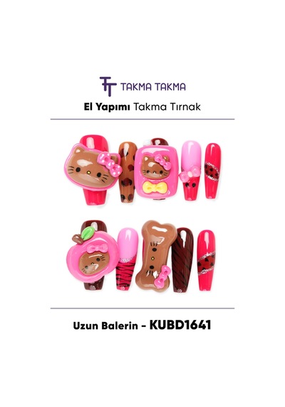 Kubd1641 - 1641 Uzun Balerin - 10'lu Tekrar Kullanılabilir El Yapımı Protez Takma Tırnak L