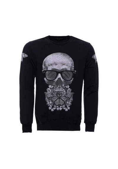 Baskılı Siyah Bisiklet Yaka Sweatshirt - Wessi Siyah