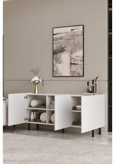 Hitit Konsol 160 Cm 100% Mdf Metal Ayak Beyaz
