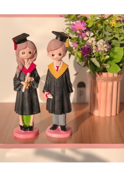 Lüks Polyester Mezun Öğrenci Biblo 2 Li Set 20 Cm Dekoratif Reçine Heykel Yeni Mezun & Okul Hediyesi