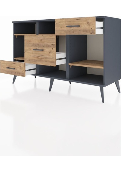 Hyperion Konsol 4 Raflı 3 Çekmeceli 132x44x83 Antrasit-çam Çam Hyperion Konsol 4 Raflı 3 Çekmeceli 132x44x83 Antrasit-çam Çam