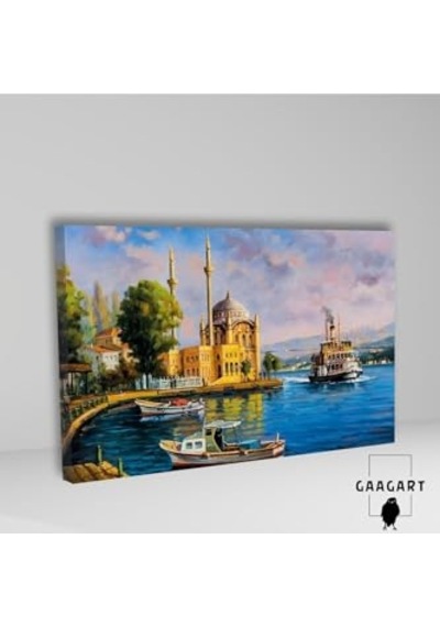 Tekli Yatay Kanvas Duvar Tablosu İstanbul Manzara Resmi, 100 X 70 -