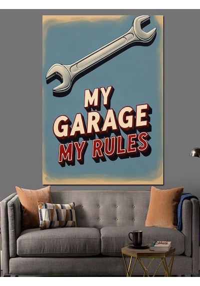 Garaj Kuralları Tabela Resmi Dekoratif Kanvas - Mdf Ahşap Tablo